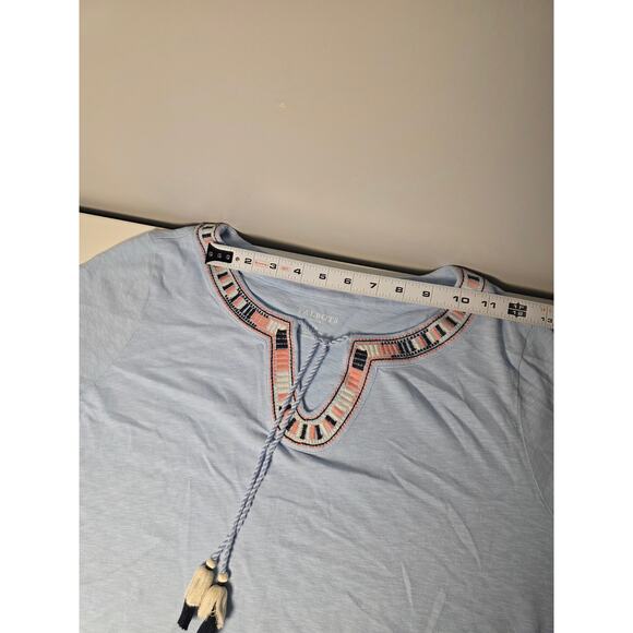 Talbots Blue Embroidered Keyhole Neckline Ties Knit Large Petite Lagenlook Flowy - Picture 6 of 8